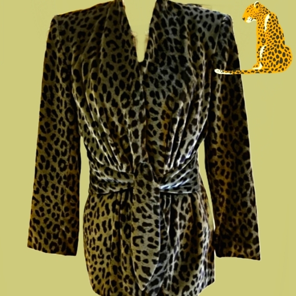 Bicci Leopard Print Olive & Black Velvet 100% Cotton Jacket with Tie - Picture 1 of 13